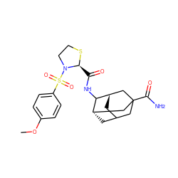 COc1ccc(S(=O)(=O)N2CCS[C@H]2C(=O)NC2[C@H]3CC4C[C@H]2CC(C(N)=O)(C4)C3)cc1 ZINC000253995108
