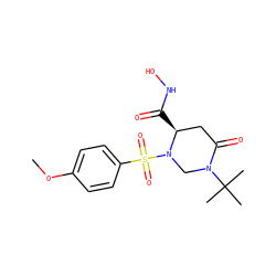 COc1ccc(S(=O)(=O)N2CN(C(C)(C)C)C(=O)C[C@@H]2C(=O)NO)cc1 ZINC000025969995