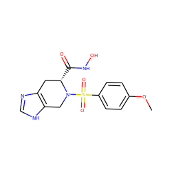 COc1ccc(S(=O)(=O)N2Cc3[nH]cnc3C[C@@H]2C(=O)NO)cc1 ZINC000013797682