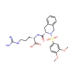 COc1ccc(S(=O)(=O)N2Cc3ccccc3C[C@H]2C(=O)N[C@@H](CCCNC(=N)N)C(=O)O)cc1OC ZINC000003982269