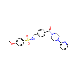 COc1ccc(S(=O)(=O)NCc2ccc(C(=O)N3CCN(c4ccccn4)CC3)cc2)cc1 ZINC000004078784