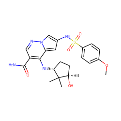 COc1ccc(S(=O)(=O)Nc2cc3c(N[C@@H]4CC[C@@](C)(O)C4(C)C)c(C(N)=O)cnn3c2)cc1 ZINC000146081742