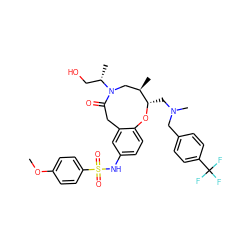 COc1ccc(S(=O)(=O)Nc2ccc3c(c2)CC(=O)N([C@@H](C)CO)C[C@@H](C)[C@H](CN(C)Cc2ccc(C(F)(F)F)cc2)O3)cc1 ZINC000095605693