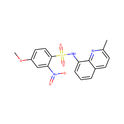 COc1ccc(S(=O)(=O)Nc2cccc3ccc(C)nc23)c([N+](=O)[O-])c1 ZINC000029130112