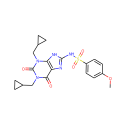 COc1ccc(S(=O)(=O)Nc2nc3c(=O)n(CC4CC4)c(=O)n(CC4CC4)c3[nH]2)cc1 ZINC000100740307