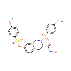 COc1ccc(S(=O)(=O)Oc2ccc3c(c2)CN(S(=O)(=O)c2ccc(OC)cc2)[C@H](C(=O)NO)C3)cc1 ZINC000027518910