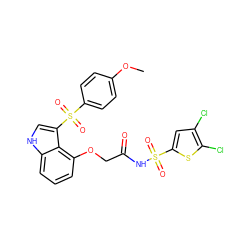 COc1ccc(S(=O)(=O)c2c[nH]c3cccc(OCC(=O)NS(=O)(=O)c4cc(Cl)c(Cl)s4)c23)cc1 ZINC000044404435