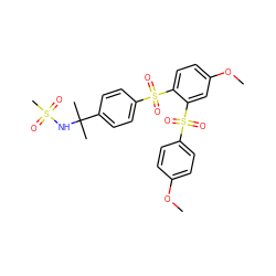 COc1ccc(S(=O)(=O)c2cc(OC)ccc2S(=O)(=O)c2ccc(C(C)(C)NS(C)(=O)=O)cc2)cc1 ZINC000028527221