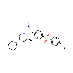 COc1ccc(S(=O)(=O)c2ccc([C@@H](C#N)N3CCN(C4CCCCC4)C[C@@H]3C)cc2)cc1 ZINC000022924560