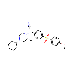 COc1ccc(S(=O)(=O)c2ccc([C@@H](C#N)N3CCN(C4CCCCC4)C[C@H]3C)cc2)cc1 ZINC000022924551