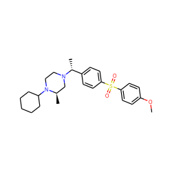 COc1ccc(S(=O)(=O)c2ccc([C@@H](C)N3CCN(C4CCCCC4)[C@H](C)C3)cc2)cc1 ZINC000022924594