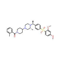 COc1ccc(S(=O)(=O)c2ccc([C@H](C)N3CCN(C4CCN(C(=O)c5ccccc5C)CC4)C[C@H]3C)cc2)c(OC)c1 ZINC000027888633