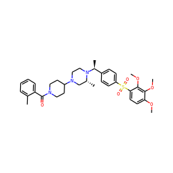 COc1ccc(S(=O)(=O)c2ccc([C@H](C)N3CCN(C4CCN(C(=O)c5ccccc5C)CC4)C[C@H]3C)cc2)c(OC)c1OC ZINC000027870880