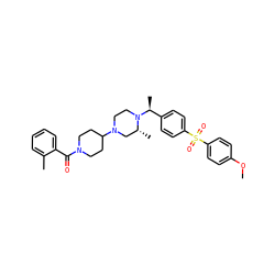 COc1ccc(S(=O)(=O)c2ccc([C@H](C)N3CCN(C4CCN(C(=O)c5ccccc5C)CC4)C[C@H]3C)cc2)cc1 ZINC000027880641