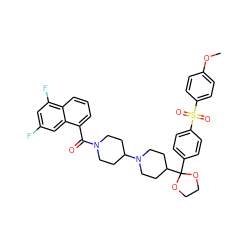 COc1ccc(S(=O)(=O)c2ccc(C3(C4CCN(C5CCN(C(=O)c6cccc7c(F)cc(F)cc67)CC5)CC4)OCCO3)cc2)cc1 ZINC000026384753