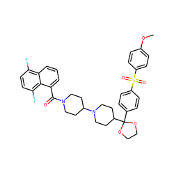 COc1ccc(S(=O)(=O)c2ccc(C3(C4CCN(C5CCN(C(=O)c6cccc7c(F)ccc(F)c67)CC5)CC4)OCCO3)cc2)cc1 ZINC000026387032