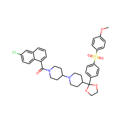 COc1ccc(S(=O)(=O)c2ccc(C3(C4CCN(C5CCN(C(=O)c6cccc7cc(Cl)ccc67)CC5)CC4)OCCO3)cc2)cc1 ZINC000026398507