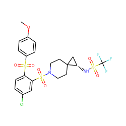 COc1ccc(S(=O)(=O)c2ccc(Cl)cc2S(=O)(=O)N2CCC3(CC2)C[C@@H]3NS(=O)(=O)C(F)(F)F)cc1 ZINC000049761870