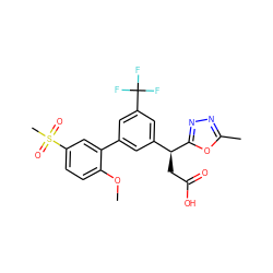 COc1ccc(S(C)(=O)=O)cc1-c1cc([C@H](CC(=O)O)c2nnc(C)o2)cc(C(F)(F)F)c1 ZINC001772608260