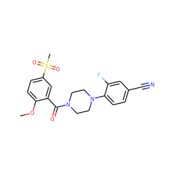 COc1ccc(S(C)(=O)=O)cc1C(=O)N1CCN(c2ccc(C#N)cc2F)CC1 ZINC000053242888