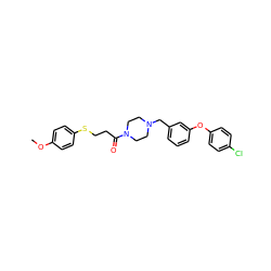 COc1ccc(SCCC(=O)N2CCN(Cc3cccc(Oc4ccc(Cl)cc4)c3)CC2)cc1 ZINC000013864335