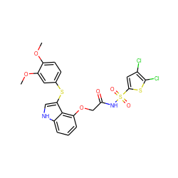 COc1ccc(Sc2c[nH]c3cccc(OCC(=O)NS(=O)(=O)c4cc(Cl)c(Cl)s4)c23)cc1OC ZINC000042887904