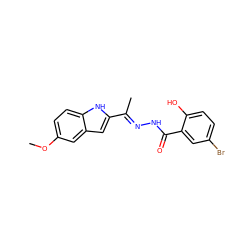 COc1ccc2[nH]c(/C(C)=N/NC(=O)c3cc(Br)ccc3O)cc2c1 ZINC000095564339