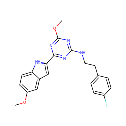 COc1ccc2[nH]c(-c3nc(NCCc4ccc(F)cc4)nc(OC)n3)cc2c1 ZINC000473162752