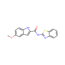 COc1ccc2[nH]c(C(=O)Nc3nc4ccccc4s3)cc2c1 ZINC000000114547