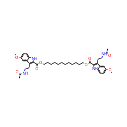 COc1ccc2[nH]c(C(=O)OCCCCCCCCCCCCOC(=O)c3[nH]c4ccc(OC)cc4c3CCNC(C)=O)c(CCNC(C)=O)c2c1 ZINC000028648937