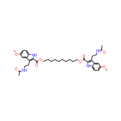 COc1ccc2[nH]c(C(=O)OCCCCCCCCCCOC(=O)c3[nH]c4ccc(OC)cc4c3CCNC(C)=O)c(CCNC(C)=O)c2c1 ZINC000028648933