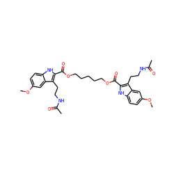 COc1ccc2[nH]c(C(=O)OCCCCCOC(=O)c3[nH]c4ccc(OC)cc4c3CCNC(C)=O)c(CCNC(C)=O)c2c1 ZINC000028648907