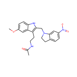 COc1ccc2[nH]c(CN3CCc4ccc([N+](=O)[O-])cc43)c(CCNC(C)=O)c2c1 ZINC000040846841