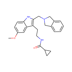 COc1ccc2[nH]c(CN3Cc4ccccc4C3)c(CCNC(=O)C3CC3)c2c1 ZINC000169323502