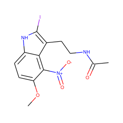 COc1ccc2[nH]c(I)c(CCNC(C)=O)c2c1[N+](=O)[O-] ZINC000013473197