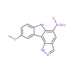 COc1ccc2[nH]c3c([N+](=O)[O-])cc4cn[nH]c4c3c2c1 ZINC000096272480