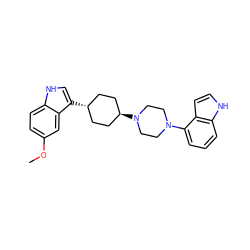 COc1ccc2[nH]cc([C@H]3CC[C@H](N4CCN(c5cccc6[nH]ccc56)CC4)CC3)c2c1 ZINC000101181161