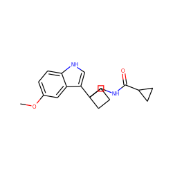 COc1ccc2[nH]cc(C3(CNC(=O)C4CC4)CCC3)c2c1 ZINC000034619846