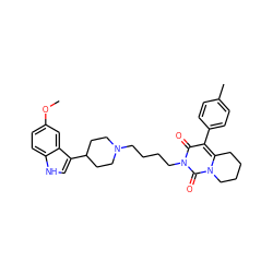 COc1ccc2[nH]cc(C3CCN(CCCCn4c(=O)c(-c5ccc(C)cc5)c5n(c4=O)CCCC5)CC3)c2c1 ZINC000049723020