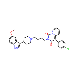 COc1ccc2[nH]cc(C3CCN(CCCCn4c(=O)c(-c5ccc(Cl)cc5)c5ccccn5c4=O)CC3)c2c1 ZINC000049878359