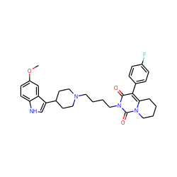 COc1ccc2[nH]cc(C3CCN(CCCCn4c(=O)c(-c5ccc(F)cc5)c5n(c4=O)CCCC5)CC3)c2c1 ZINC000049695148