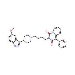 COc1ccc2[nH]cc(C3CCN(CCCCn4c(=O)c(-c5ccccc5)c5ccccn5c4=O)CC3)c2c1 ZINC000040423204