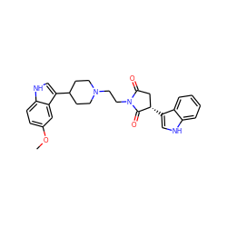 COc1ccc2[nH]cc(C3CCN(CCN4C(=O)C[C@H](c5c[nH]c6ccccc56)C4=O)CC3)c2c1 ZINC000096909353