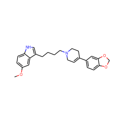 COc1ccc2[nH]cc(CCCCN3CC=C(c4ccc5c(c4)OCO5)CC3)c2c1 ZINC000028390852