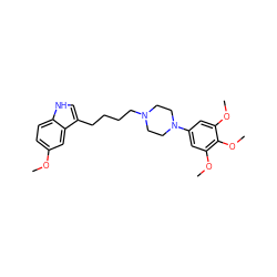 COc1ccc2[nH]cc(CCCCN3CCN(c4cc(OC)c(OC)c(OC)c4)CC3)c2c1 ZINC000013582410