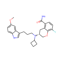 COc1ccc2[nH]cc(CCCN(C3CCC3)[C@H]3COc4c(F)ccc(C(N)=O)c4C3)c2c1 ZINC000040413644