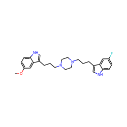 COc1ccc2[nH]cc(CCCN3CCN(CCCc4c[nH]c5ccc(F)cc45)CC3)c2c1 ZINC000103253708