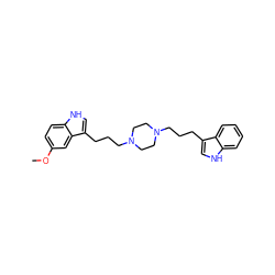 COc1ccc2[nH]cc(CCCN3CCN(CCCc4c[nH]c5ccccc45)CC3)c2c1 ZINC000103253710