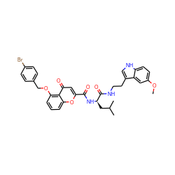 COc1ccc2[nH]cc(CCNC(=O)[C@@H](CC(C)C)NC(=O)c3cc(=O)c4c(OCc5ccc(Br)cc5)cccc4o3)c2c1 ZINC001772587510