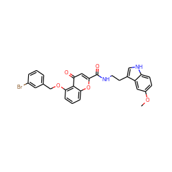 COc1ccc2[nH]cc(CCNC(=O)c3cc(=O)c4c(OCc5cccc(Br)c5)cccc4o3)c2c1 ZINC001772577476